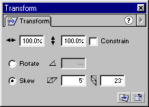 Skewing using the Transform panel